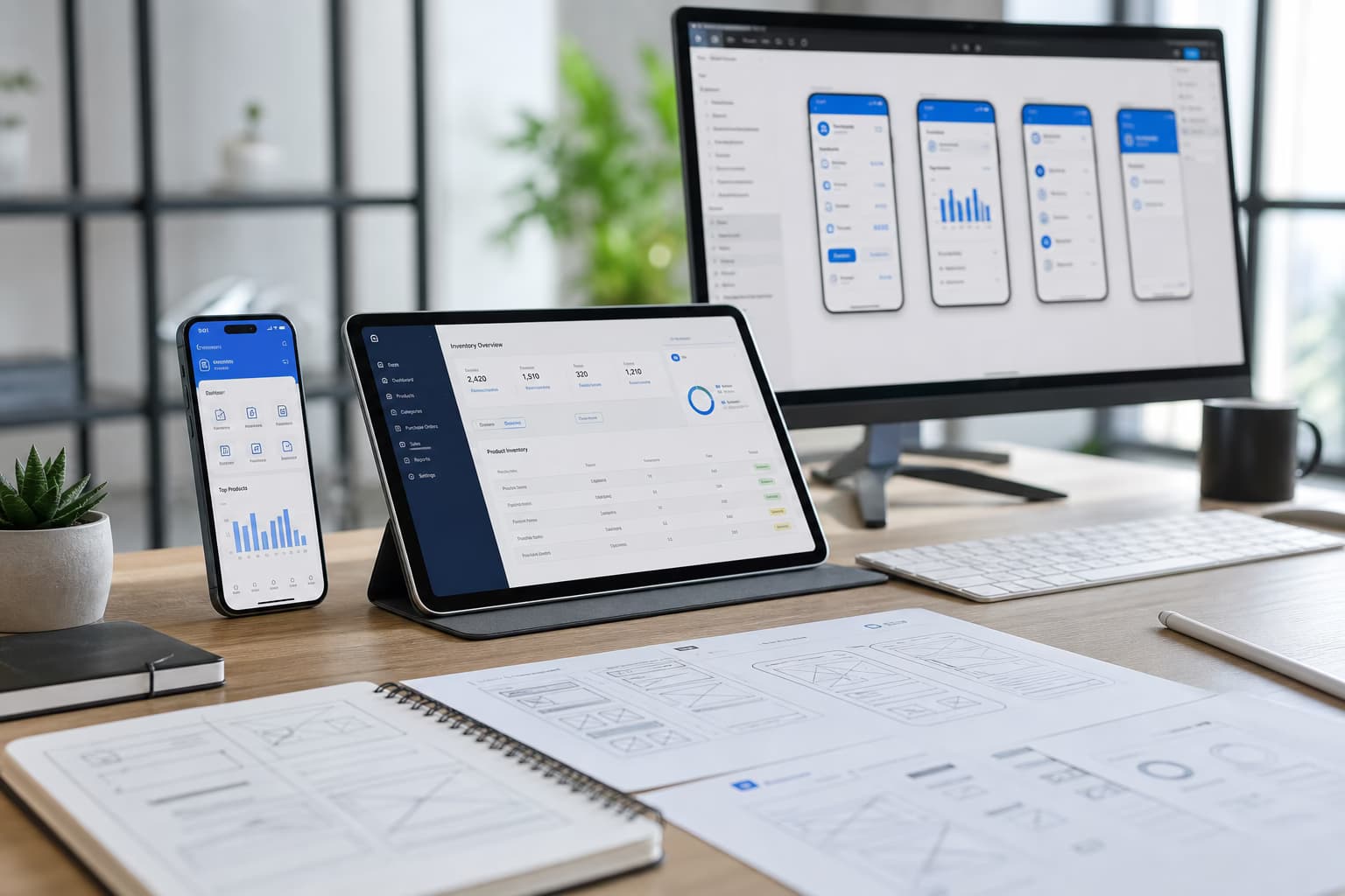 Business-App-Entwicklung – maßgeschneiderte Geschäftsanwendung mit Dashboard, Workflows und Mobile-Ansicht Business-App-Entwicklung – maßgeschneiderte Geschäftsanwendung mit Dashboard, Workflows und Mobile-Ansicht